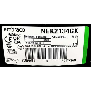 Компрессор Embraco Aspera NEK2134GK морозильного ларя 300 л Компрессор Embraco Aspera NEK2134GK морозильного ларя 300 л