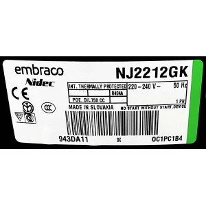 Компрессор Embraco Aspera NJ 2212 GK R404A (1546Вт -23.3)