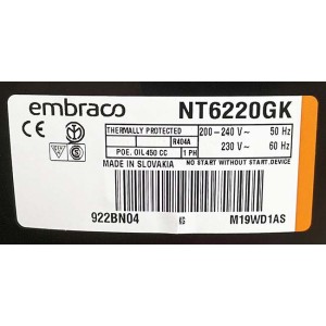Компрессор Embraco Aspera NT6220GK холодильной комнаты 10 - 13 м3 Компрессор Embraco Aspera NT6220GK холодильной комнаты 10 - 13 м3