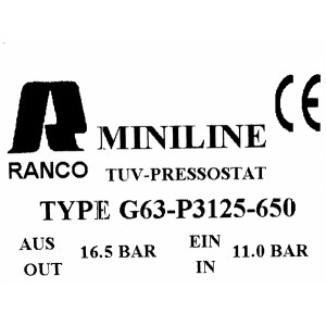 Реле давления нерегулир Ranco G63P3125650 (ВЫСОК, вкл/откл 16.5/11bar, пайка 1/4