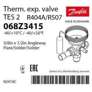ТРВ Danfoss TES 2 068Z3415 (R404A/R507, 3/8 резьба, 1/2 пайка, -40/+10°C)