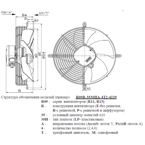Вентилятор осевой Hidria Rotomatika R09R-3330HA-4M-3542 / R09R3330HA4M3542