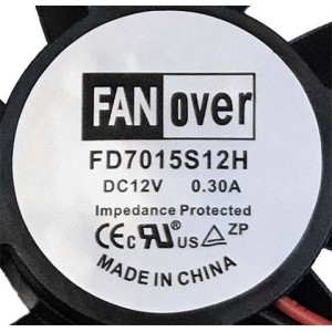 Вентилятор 70х70х15 мм 12VDC для Атлант МХТЭ, Fanover FD7015B(S)12H